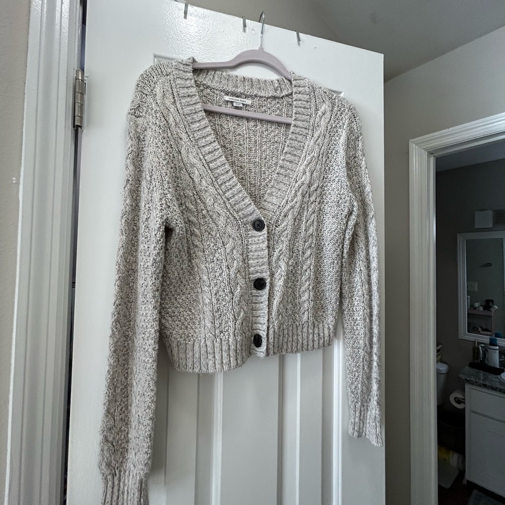 American Eagle Outfitters Cream Cardigan Sweater with Chunky Knit